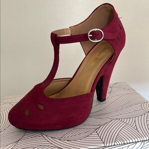 Elegant Burgundy T-Strap Heels